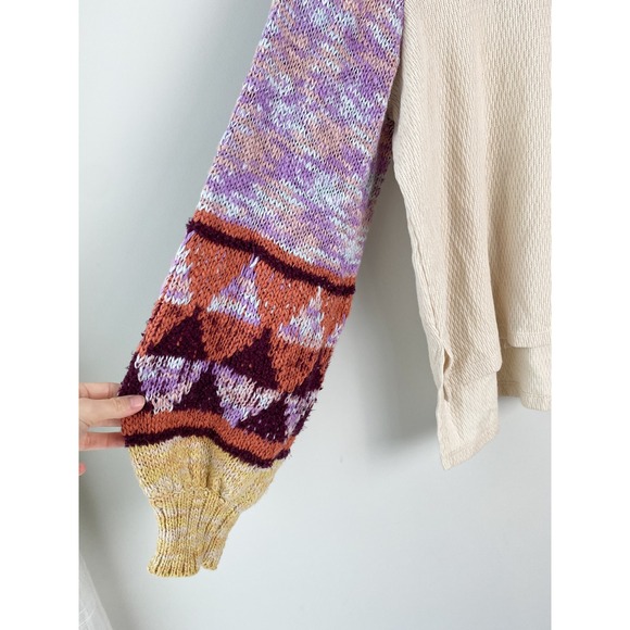 Free People Swit The Small Stuff Sweater L Femme Nordic Mock Neck Fair Isle Cozy - Picture 5 of 12